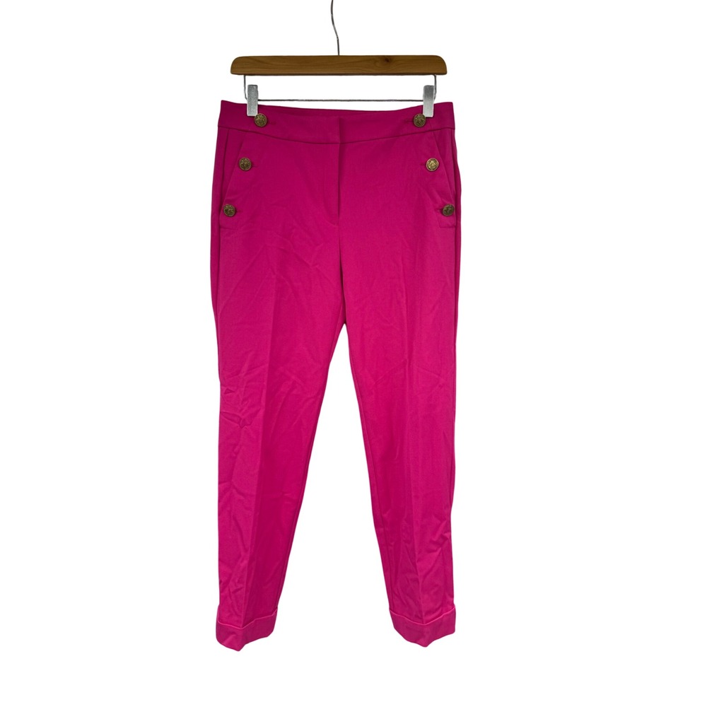 Loft Devin Slim Sailor Pants Pink Gold Crest Button Trousers 2 Nautical New